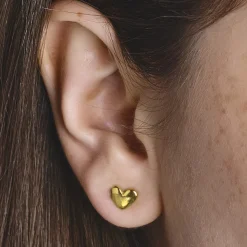 Chubby Heart Gold Plated Silver Earrings