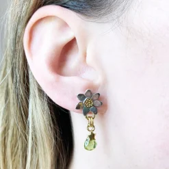 Classic Flower Stone Drop Earrings