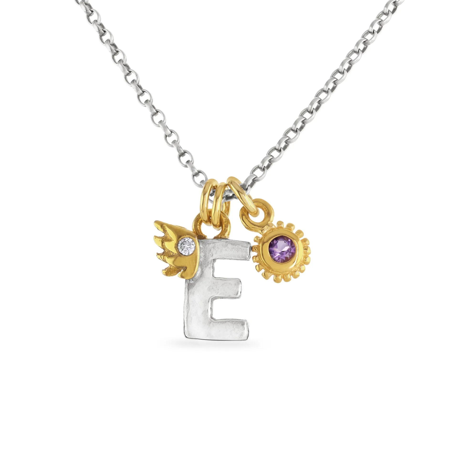 Diamond Love Letter & Amethyst Necklace