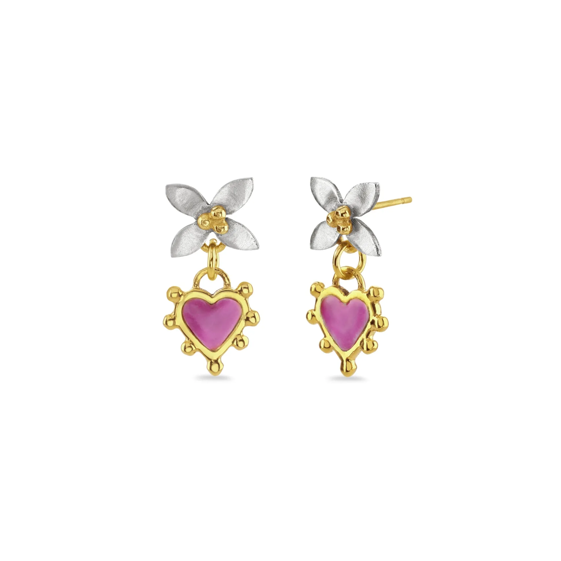 Flamingo Pink Boho Heart Mini Floris Earrings