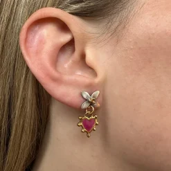 Flamingo Pink Boho Heart Mini Floris Earrings