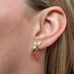 Flamingo Pink Classic Heart Mini Floris Earrings