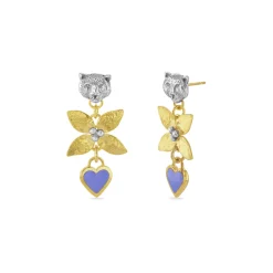 Forest Earrings With Cornflower Blue Enamel Hearts