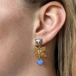 Forest Earrings With Cornflower Blue Enamel Hearts