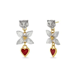 Forest Earrings With Red Enamel Hearts