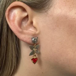 Forest Earrings With Red Enamel Hearts