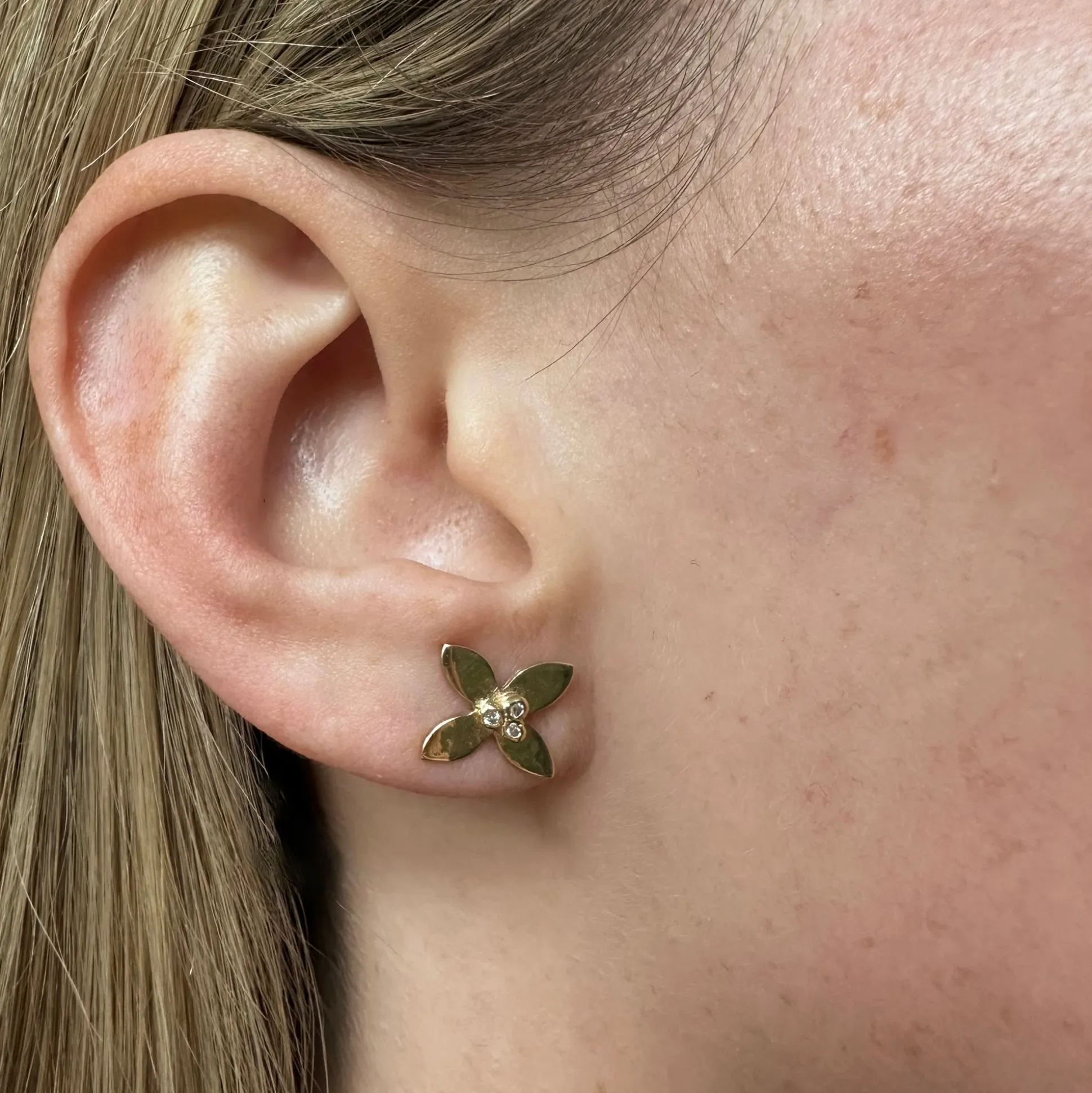 Gold & Diamond Mini Floris Stud Earrings