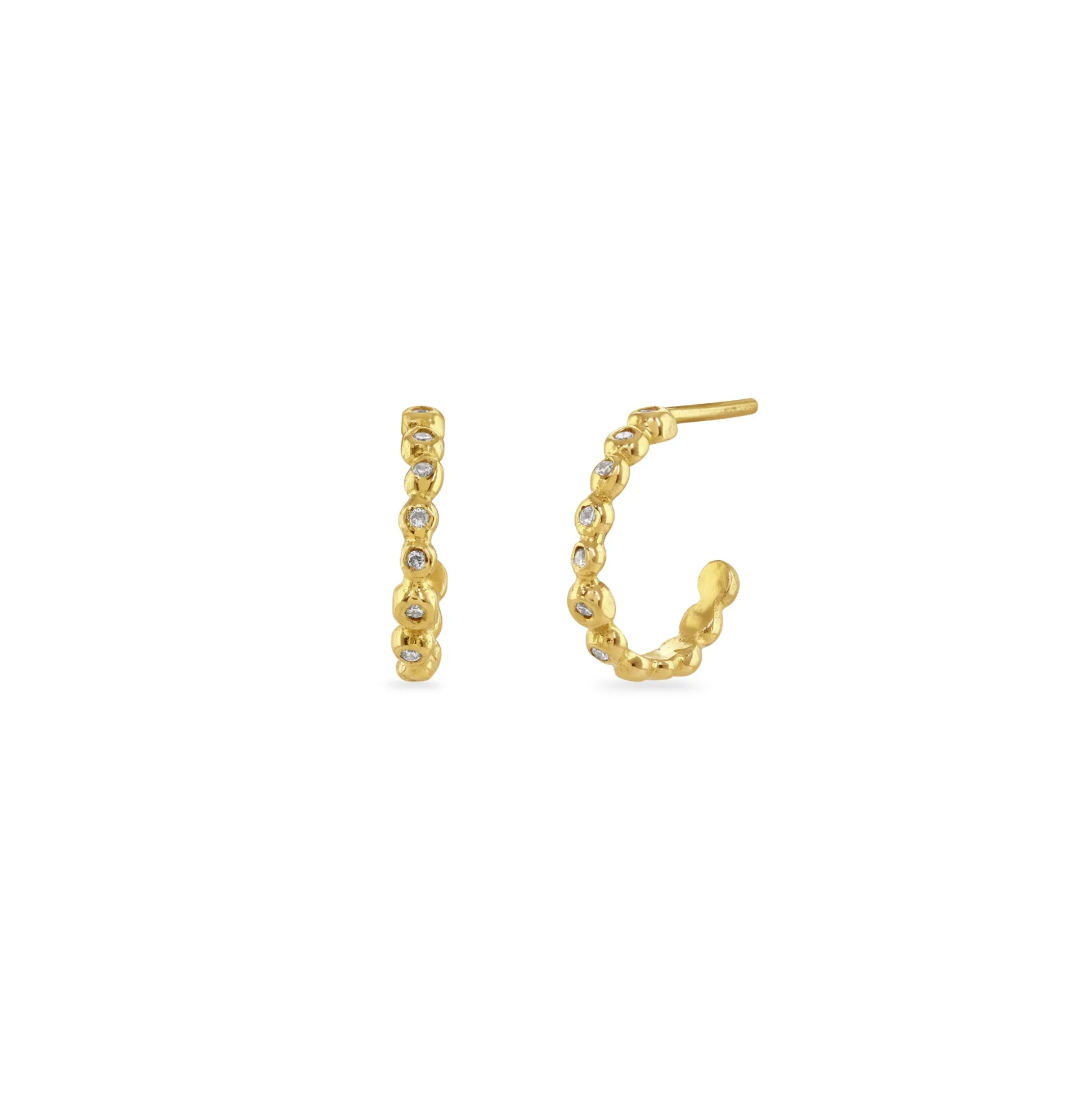 Gold & Diamond Mini Pebble Hoop Earrings