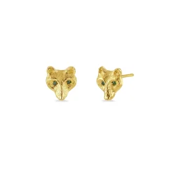 Gold & Diamond Spirit Wolf Stud Earrings