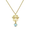 Gold, Diamond & Aquamarine Kissing Seahorse Necklace