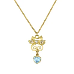 Gold, Diamond & Aquamarine Kissing Seahorse Necklace