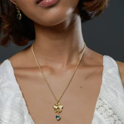 Gold, Diamond & Aquamarine Kissing Seahorse Necklace