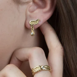 Gold Venetian Wing & Diamond Drop Earrings | Sophie Harley London