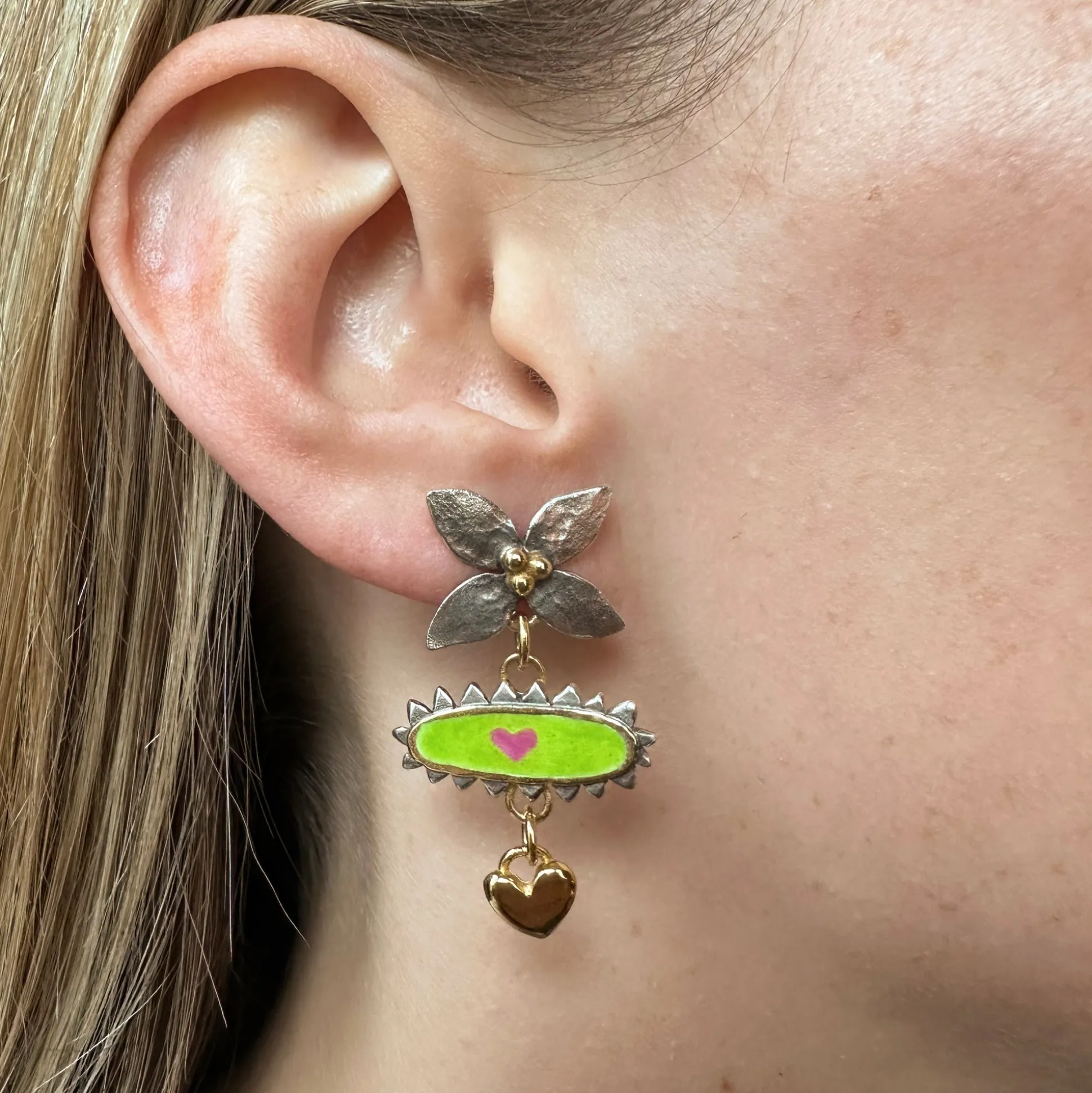 Limited Edition Pink Heart Floris Amulet Earrings