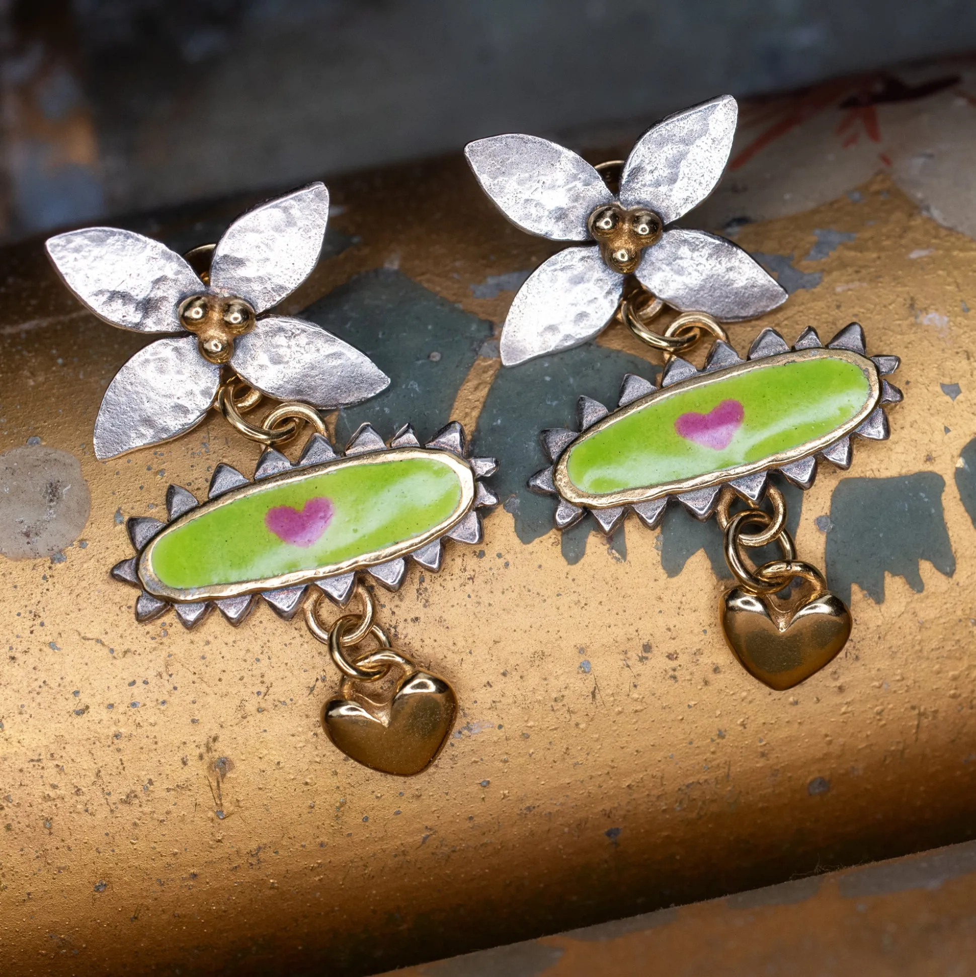 Limited Edition Pink Heart Floris Amulet Earrings