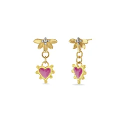 Lotus & Boho Enamel Heart Drop Earrings