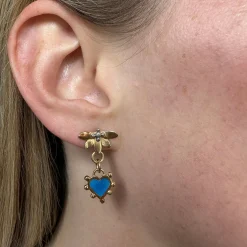 Lotus & Boho Enamel Heart Drop Earrings