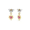 Moonlight Lotus & Enamel Heart Drop Earrings