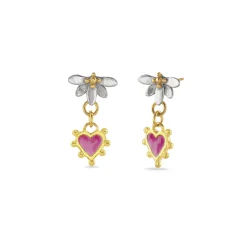 Moonlight Lotus & Enamel Heart Drop Earrings