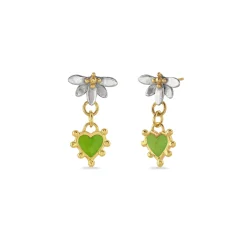 Moonlight Lotus & Enamel Heart Drop Earrings