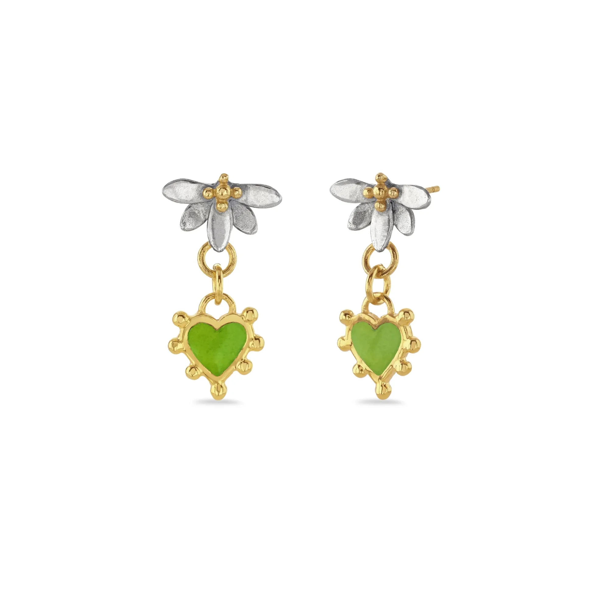 Moonlight Lotus & Enamel Heart Drop Earrings