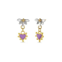 Moonlight Lotus & Enamel Heart Drop Earrings