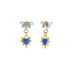 Moonlight Lotus & Enamel Heart Drop Earrings