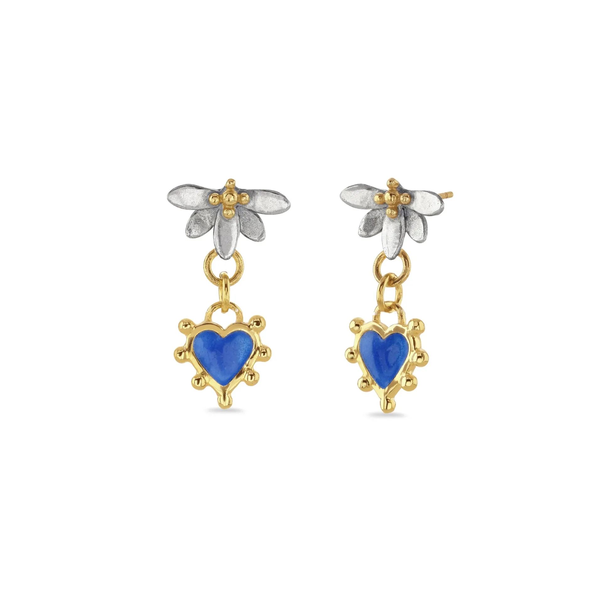 Moonlight Lotus & Enamel Heart Drop Earrings