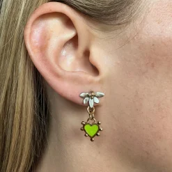 Moonlight Lotus & Enamel Heart Drop Earrings