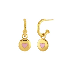 Pink Button Hoop Earrings
