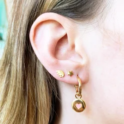 Pink Button Hoop Earrings