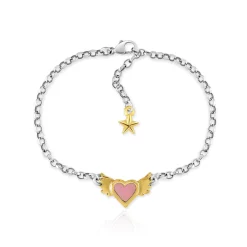 Pink Enamel Winged Heart Bracelet