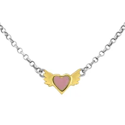 Pink Enamel Winged Heart Necklace