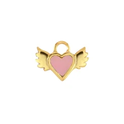 Pink Enamel Winged Heart Charm