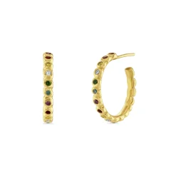 Rainbow Diamond Set Pebble Hoop Earrings