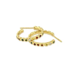 Rainbow Diamond Set Pebble Hoop Earrings