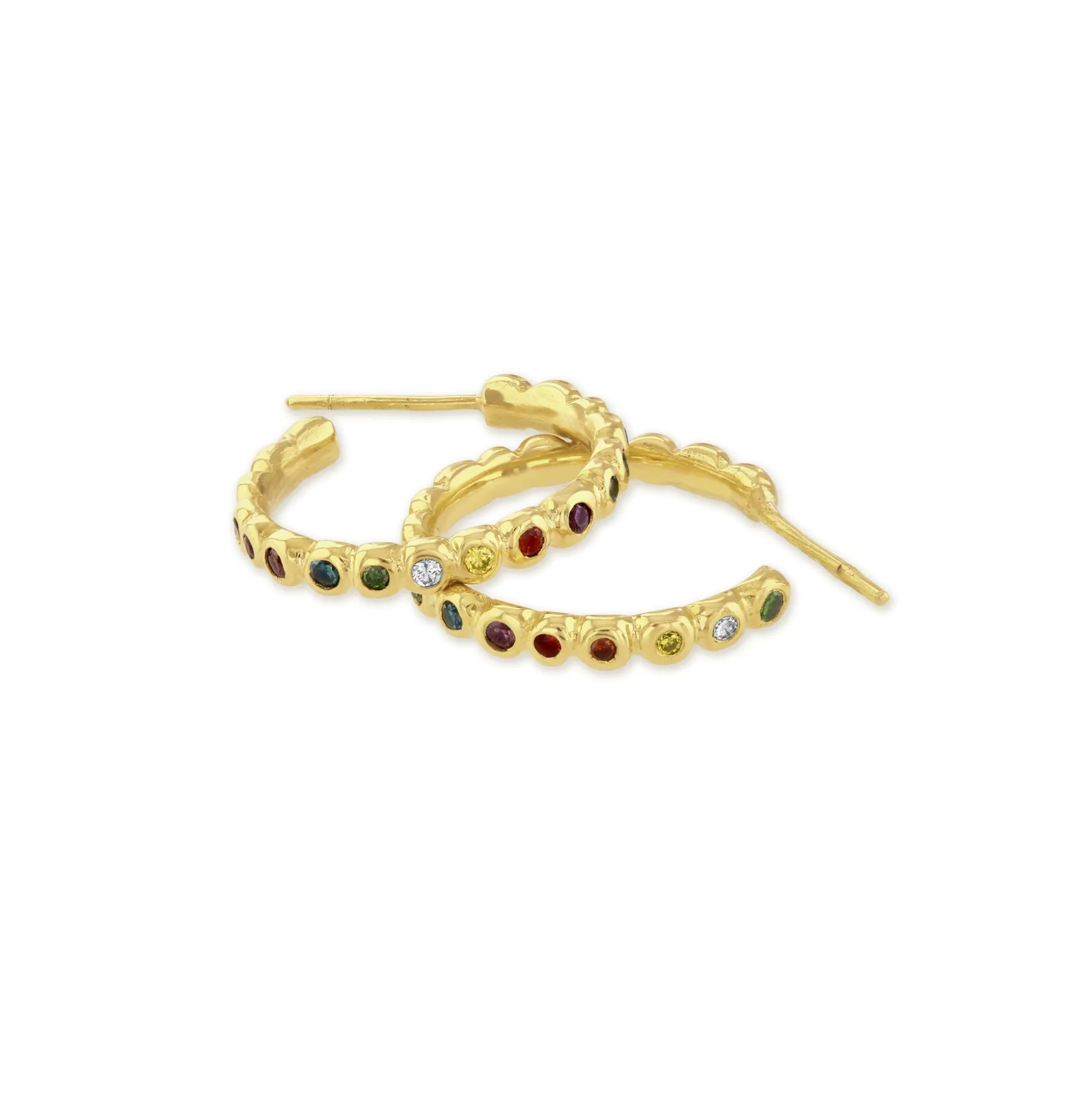 Rainbow Diamond Set Pebble Hoop Earrings