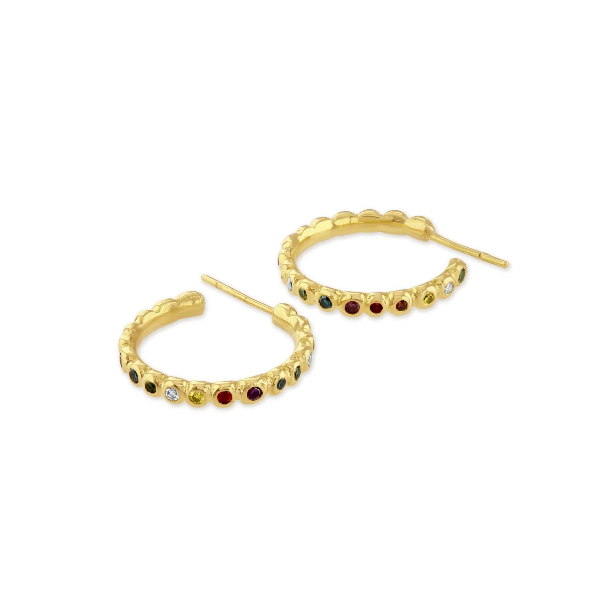 Rainbow Diamond Set Pebble Hoop Earrings