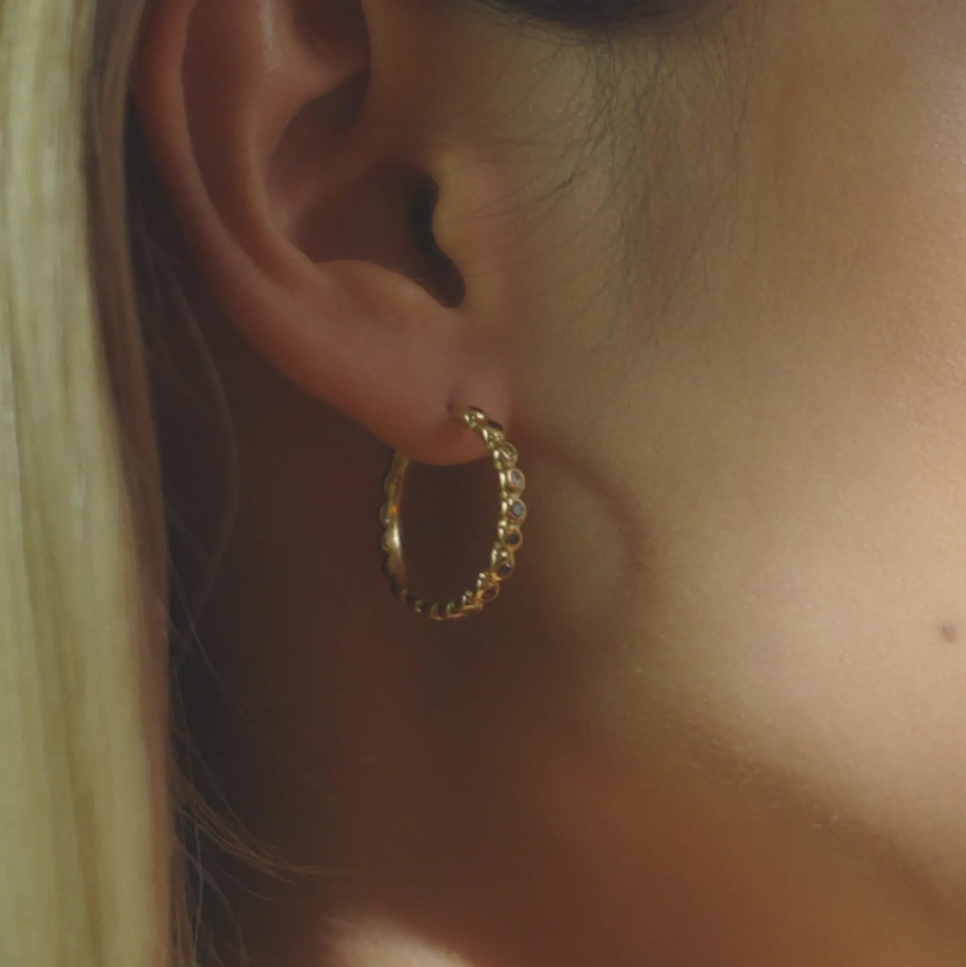 Rainbow Diamond Set Pebble Hoop Earrings