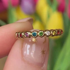 Rainbow Diamond Set Pebble Ring