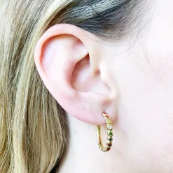 Rainbow Diamond Set Pebble Hoop Earrings