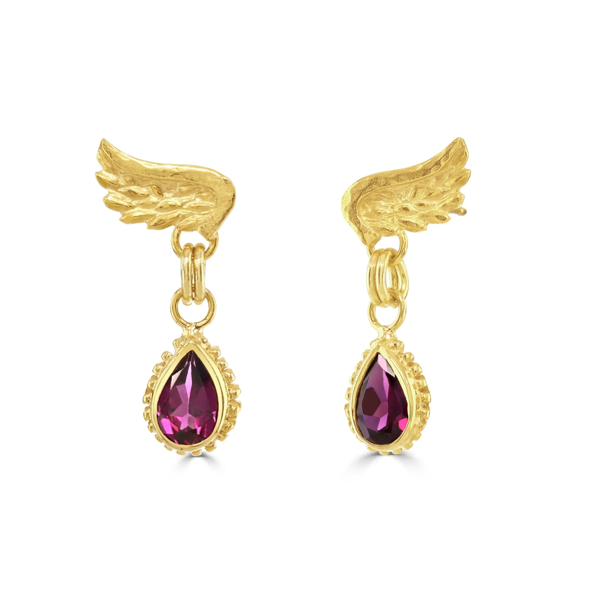 Rhodolite Drop Venetian Wing Earrings