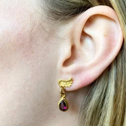 Rhodolite Drop Venetian Wing Earrings