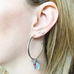 Silver Dragonfly Hoop Earrings