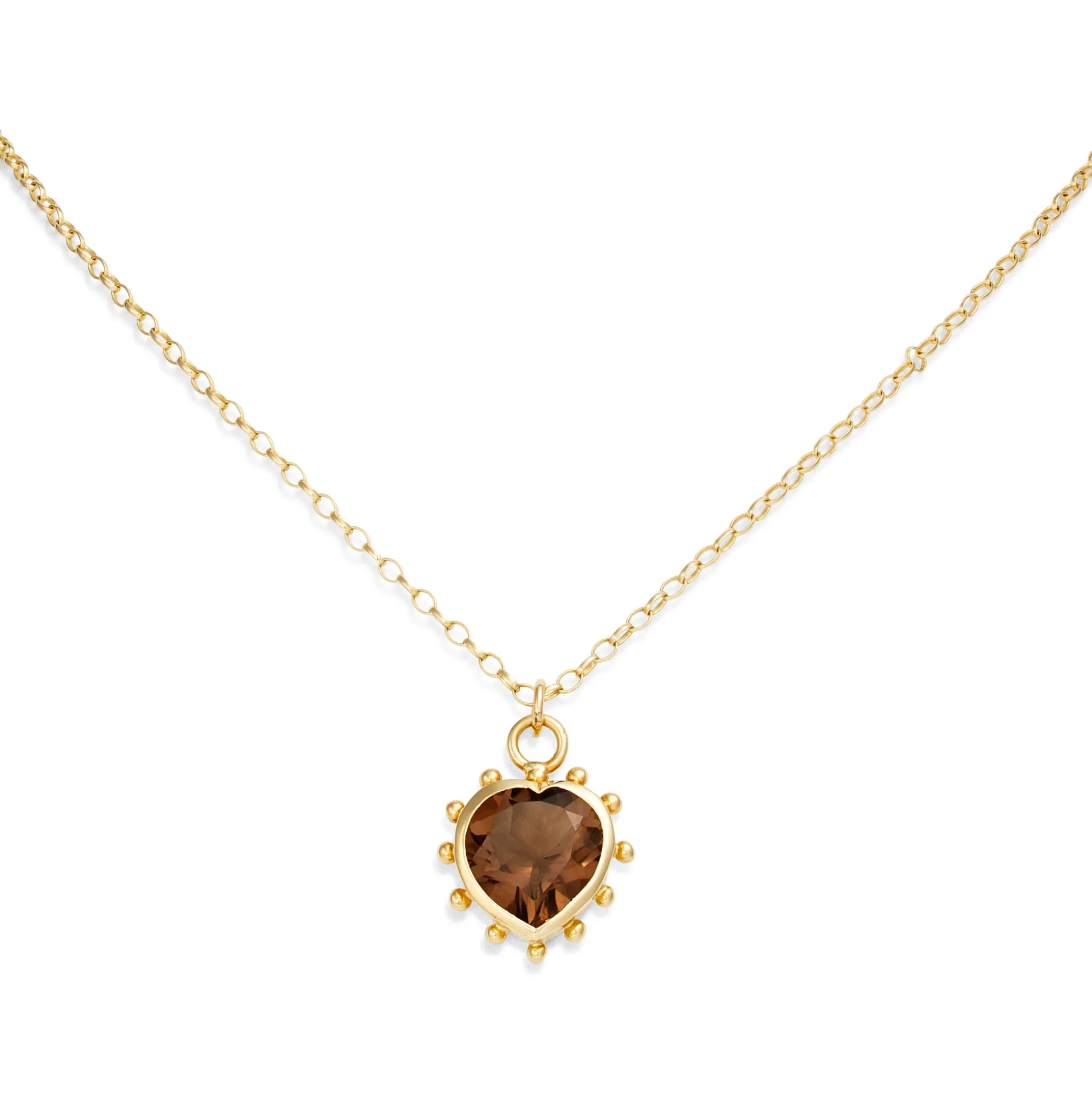 Smokey Quartz Set Heart Necklace