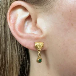 Spirit Snow Leopard Tsavorite Drop Earrings