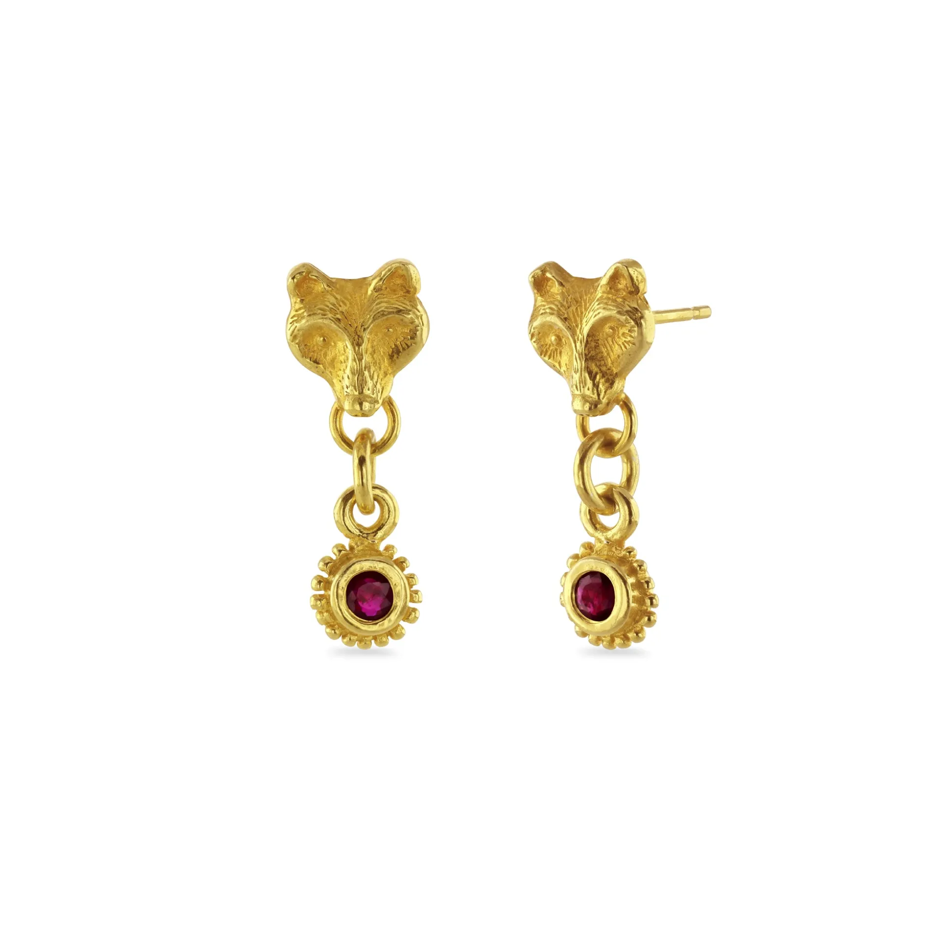 Spirit Wolf Ruby Drop Earrings