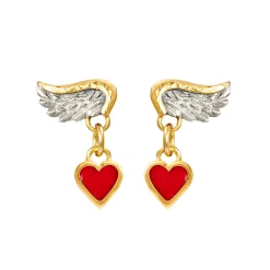Venetian Wing & Enamel heart Drop Earrings