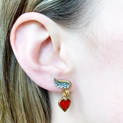Venetian Wing & Enamel heart Drop Earrings