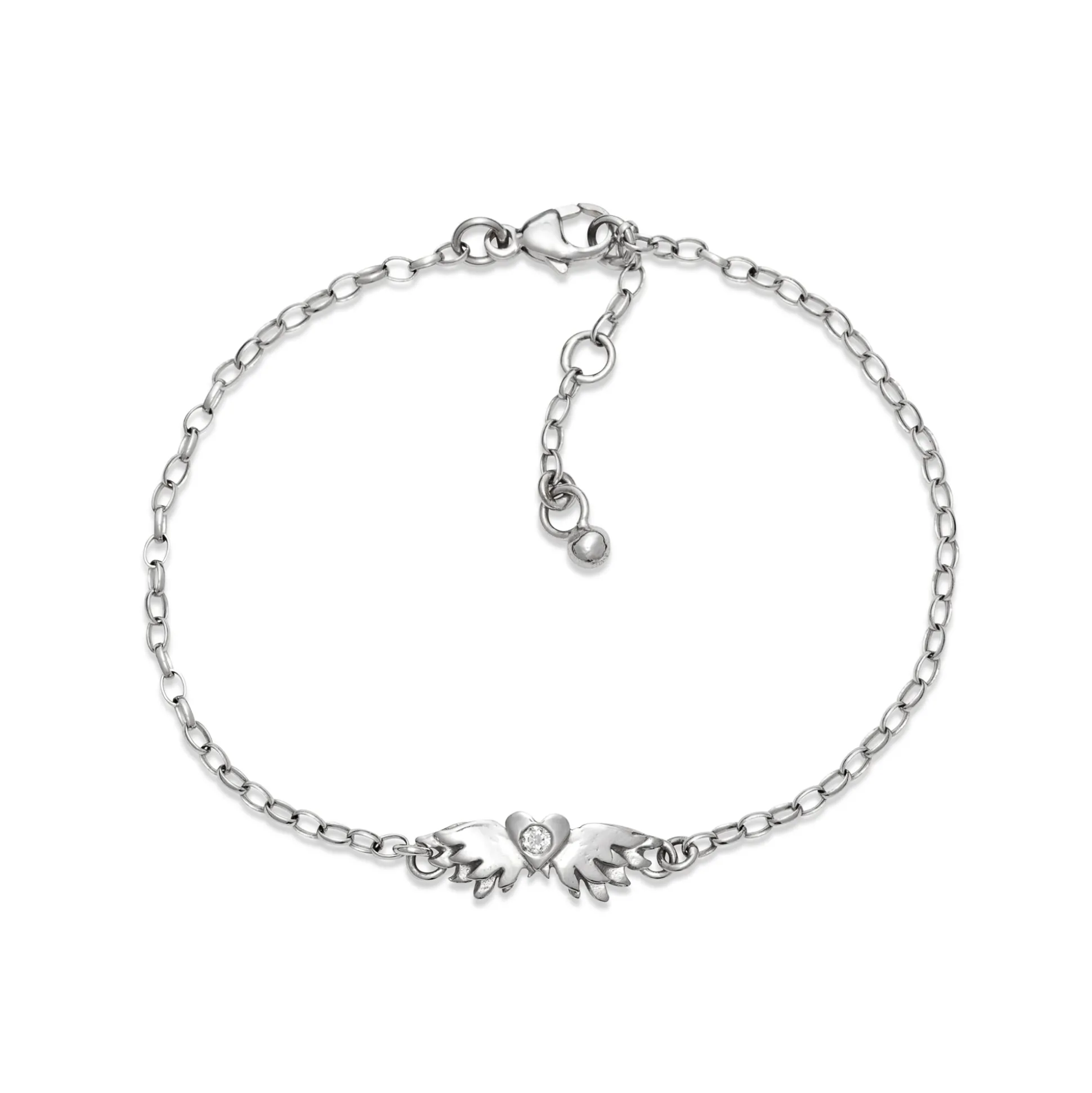 White Gold Classic Winged Heart Bracelet